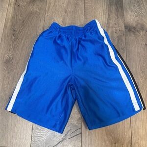 Blue Athletic Shorts with White Stripes